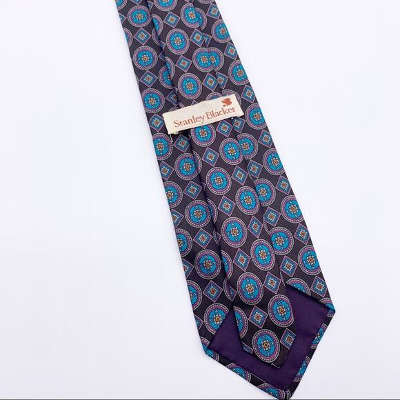 Stanley Blacker Black and Teal Geometric Print Tie - Picture 8 of 8